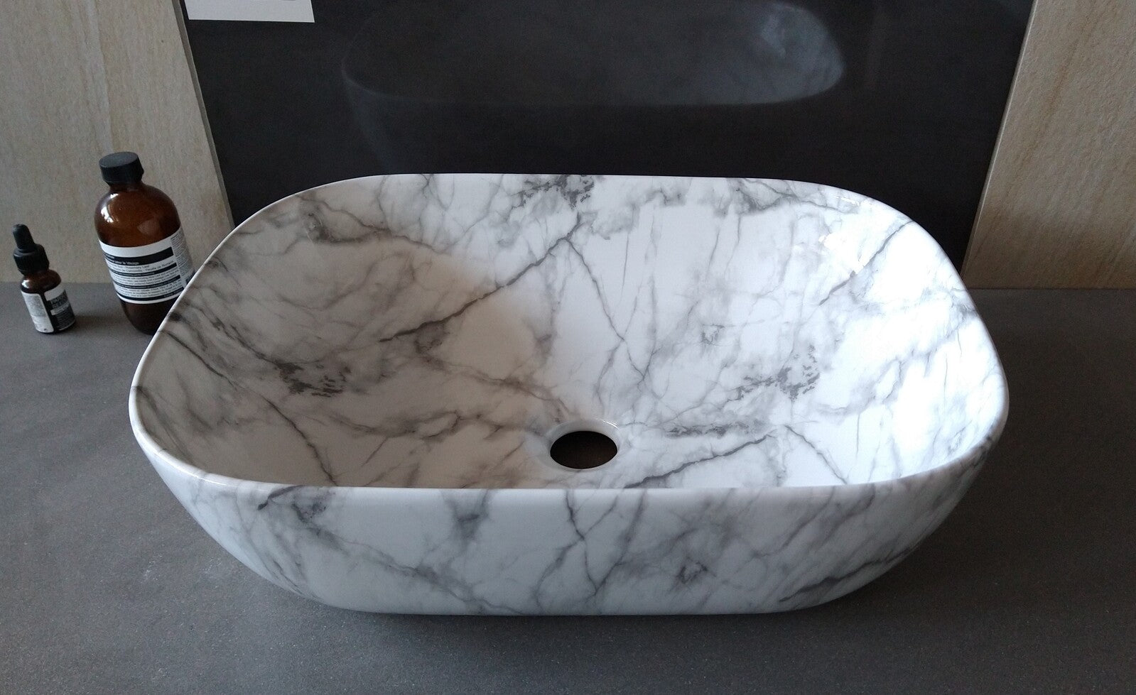 Gloss White Marble Ink 460*320*135 Above Counter top Porcelain Basin Bathroom
