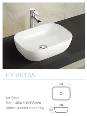 Super Slim Edge 460*320*135 Vitreous China Porcelain Glossy White above counter basin