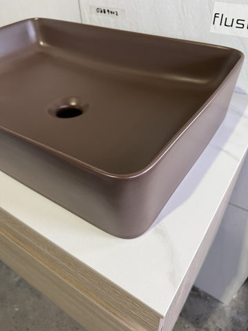 Matt Chocolate Brown 505*340*110 Slim Edge Above Counter top Porcelain Basin Bathroom