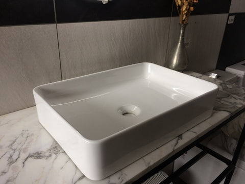 Slim Edge 505*345*105mm Glossy white Above Counter Top Porcelain Basin Bathroom Vanity