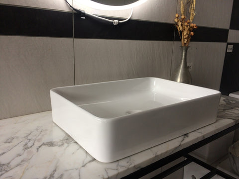 Slim Edge 505*345*105mm Glossy white Above Counter Top Porcelain Basin Bathroom Vanity