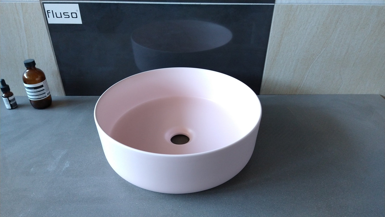360*360*120 Matt Light Pink Round Above Counter Top Porcelain Basin Bathroom