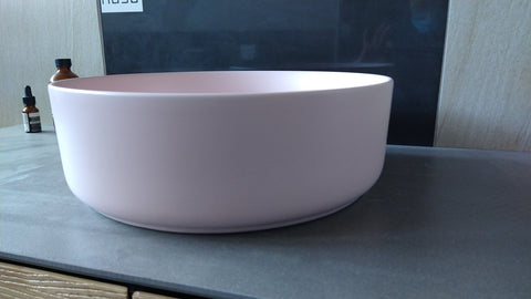 360*360*120 Matt Light Pink Round Above Counter Top Porcelain Basin Bathroom