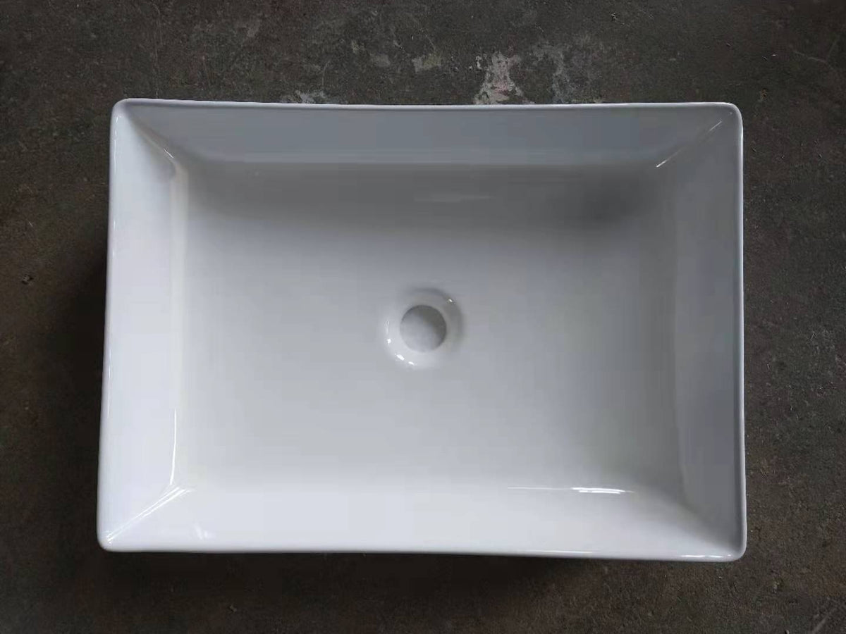 500x360x110 Rectangular Counter Top Porcelain Basin Glossy White - Matte White Bathroom Vanity