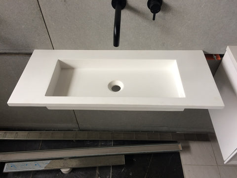 Solid Surface Narrow HAND WASH BASIN COUNTER TOP - for WALL HUNG vanity