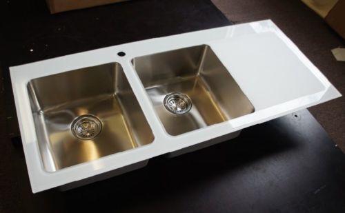 Drainer on RIGHT GLASS Stainless steel kitchen sink double bowl