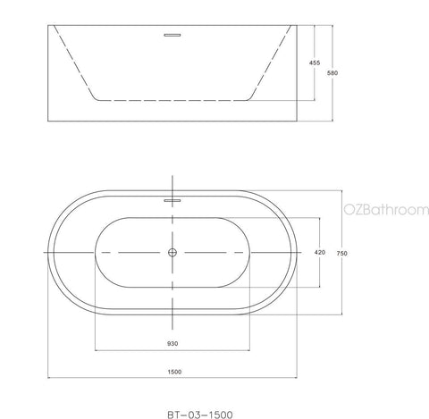 Melbourne Local Pick up!! Acrylic Free Standing Bathtub with Overflow 1500 x 750 x 580 - FREESTANDING -