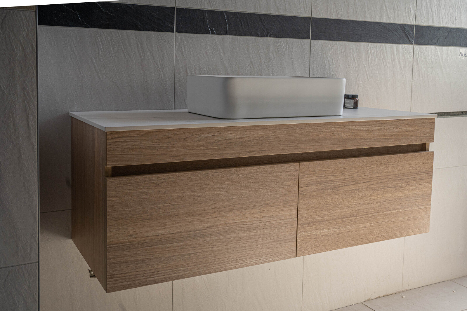Pick up @Mel Modern look wall hung floating vanity sizes optional Sintered Stone bench top with undermount basin
