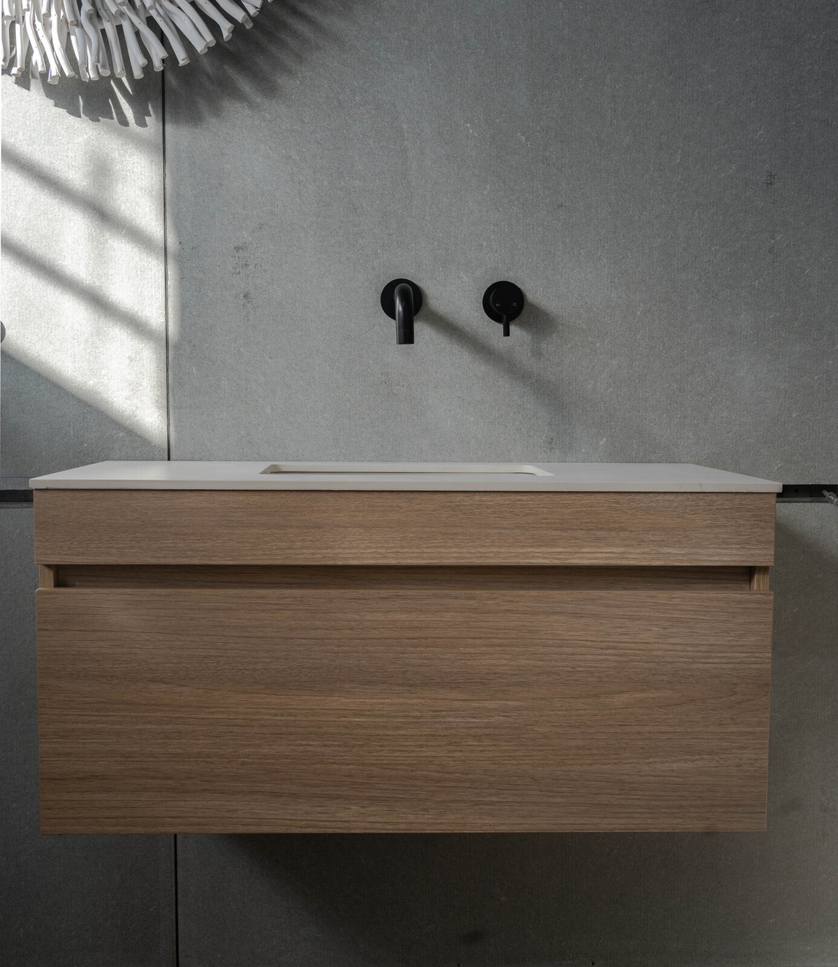 Pick up @Mel Modern look wall hung floating vanity sizes optional Sintered Stone bench top with undermount basin